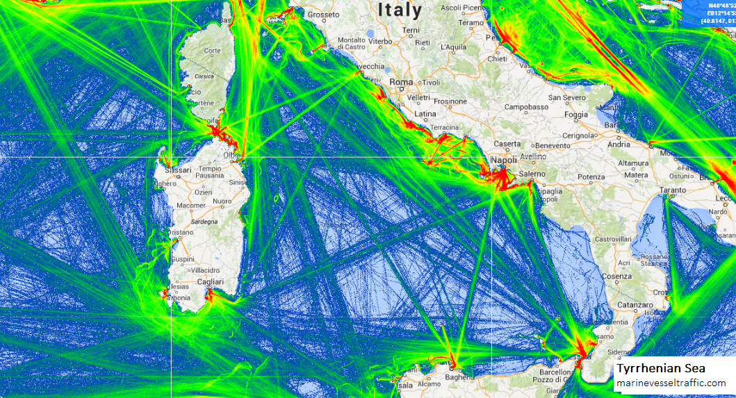Live Marine Traffic, Density Map and Current Position of ships in TYRRHENIAN SEA